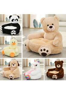 Kids Plush Animals Sitting Support Sofa - Black and White - View 2