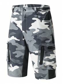 HISERWA Camouflage Mountainbike Shorts mit Mehrfachtaschen, atmungsaktiv, weite Passform für MTB-Rennen, Offroad-Radfahren, wasserdichte Outdoor-Sportshorts