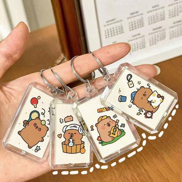 4pcs Cute Style - Cartoon Keychain, Adorable Bag Decor Pendant, Kawaii Capybara Keyring, Random Color & Style