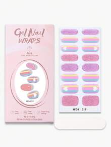 16 Spitzen halb gehärtete Gel-Nagelfolien (Mehrfarbig) Regenbogen-Farbverlauf mit Herzmuster Design Kristall Nagel Sticker, selbstklebende Komplett-Folien Nail Art, muss mit UV-Lampe verwendet werden, einfach anzuwenden und zu entfernen, geeignet für Frauen und Mädchen für tägliche Party DIY Nail Art Verwendung