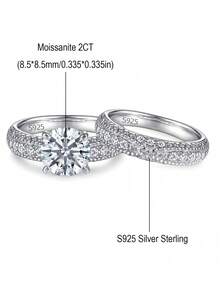 خاتم فضة إسترليني عيار 925 مرصع بحجر موسانيت بجودة VVS بوزن 2 قيراط، مجموعة من قطعتين قابلة للتكديس أو الارتداء بشكل منفرد، خاتم نسائي عالي الجودة، أنيق وعصري للحفلات والزفاف والاستخدام اليومي، يأتي في علبة هدايا