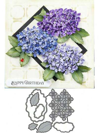 1 pièce Matrice de découpe en métal gris en forme de fleur d'hortensia, convient pour la décoration de scrapbooking, l'artisanat de papier DIY, l'embossage, l'artisanat fait main et la confection de cartes, la confection de cartes de vœux Matrice de découpe en métal