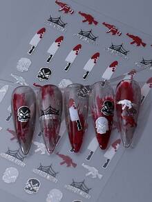 Set de 10 autocolante pentru unghii de Halloween, include modele de craniu, mână, păianjen, liliac, dovleac, șarpe în stil gotic argintiu cu laser, glisant autoadeziv, decorare unghii DIY - Multicolor - Vizualizare 6