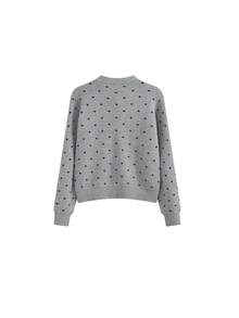 优雅灰色波点蝴蝶结开衫毛衣外套，女士秋冬度假装 - 灰色 - 查看 6