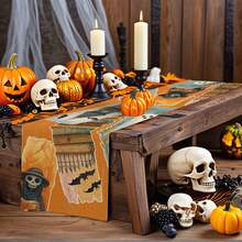 1/10 pièces Chemin de table décoratif en tissu avec motifs colorés de squelette d'Halloween, fantôme, chauve-souris. Convient pour la décoration intérieure et extérieure, les fêtes saisonnières, la décoration de table de cuisine et de salle à manger, les fêtes, la décoration de table de restaurant