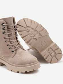 Women's Lace-Up Chunky Boots - Casual Winter Rock Style - Khaki - View 6