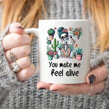 Mom Skull Coffee Mug 11oz - Skull With Plants & Tools, 'You Make Me Feel Alive' - Unique Gift For Plant Lovers, Moms, Gardening Enthusiasts & Dark Aesthetic Fans - 11oz - View 6
