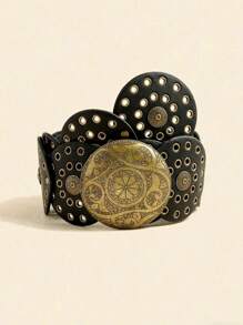 1pc Plus Size Women's Cowgirl Belt, Chunky Bohemian Cowboy Style Belt, Sexy Retro Cowgirl Hollow Metal Buckle Waist Belt For Women, Suitable For Street, Party, Music Festival