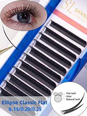 12Rows Classic Flat Ellipse Lash Cashmere 0.20 0.25 0.15 J C D Curl Matte Black Ellipse Split Tips Classic Flat Eyelash 8-15mm Super Matte Extremely Soft Silk Flat Eyelash Extension Individual Faux Mink Flat Eyelashes Supplies Lash Clusters, Eyelash Clusters, Individual Eyelashes, Lashes, Fake Lashes