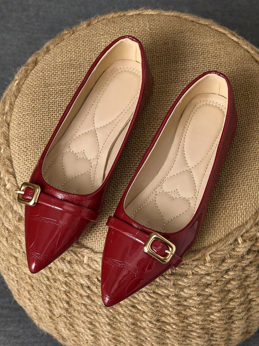 Women's Pointed Toe Slip-On Flats, Casual Party Wear, Red Color, Suitable For Spring/Summer, Daily Outdoor Activities, Versatile - Red - View 1