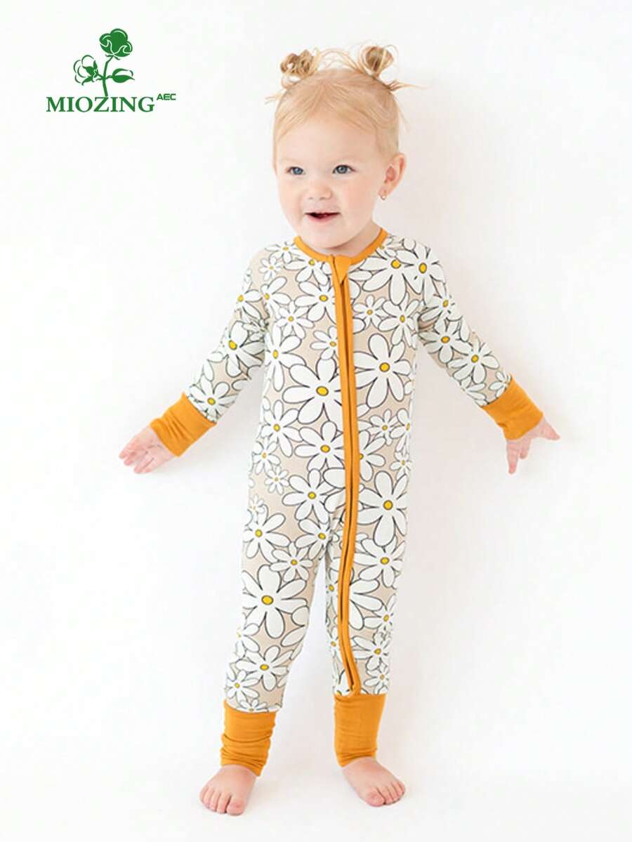 MIOZING Daisy Floral Print Baby Clothes/ Zipper Front Romper Jumpsuit/  White Flower Infant Bodysuit/  Girls' Clothing/  Playwear Outfit/   Long Sleeve /  Casual Wear/  Bamboo Fiber Fabric/ Gift/ Baby Clothes /Baby Stuff/ Baby Girls Clothes/ Toddler Girls Clothes/ Baby Girl Clothes/  Baby Clothes Girl / Boy Baby Clothes/Spring Clothing/ Valentine's Day/ Christmas