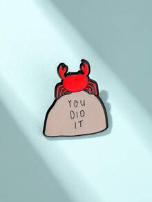 1pc Funny Stone Crab Brooch, Small Versatile Creative Design Eye-Catching, Suitable For Various Outfit Styles, Highlight Outfit Details With Personalized, Metal Alloy Decorative Pin - Multicolor - View 8