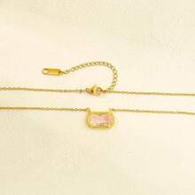 Birthstone Necklace For Women 14k Gold Plated Preppy Oval Stone Necklaces   Pendant Necklaces Birthday Gifts For Women Mom Wife Friends-307968 - 十月粉紅 - 查看 7