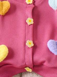 2 件套女婴甜心针织开衫和喇叭裤套装，春秋 - 玫紅色 - 查看 4