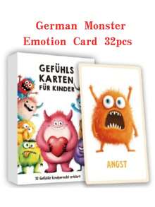 New English German Emotion Card 32 Cute Monster Emotion Card Animal Emotion Learning Mindfulness Card