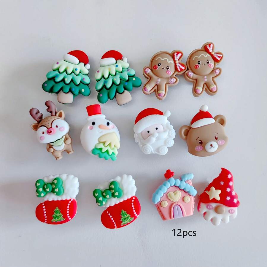 12 Stücke rote Weihnachts-Cartoon-Schuh-Charms für Clogs, Sandalen und Dekoration, DIY-Accessoires