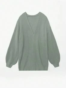 1 chiếc áo khoác cardigan dệt kim tay dài dáng rộng màu trơn dành cho nữ, thích hợp cho mùa thu/đông. - Màu xanh Ô liu - Xem 5