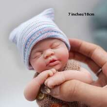 7 Inch Reborn Baby Doll , Silicone Doll Boy , Mini Realistic Newborn Baby Dolls Silicone Full Body With Feeding Accessories - Beige - View 2