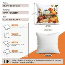 1pc Thanksgiving Pumpkin Single-Sided Printed Throw Pillow Cover - Peach Velvet Cushion Cover 45*45cm