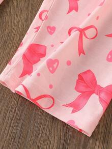 2025新款浪漫可爱心形蝴蝶结印花翻领长袖开衫上衣和休闲长裤两件套睡衣套装粉色 - 淺粉色 - 查看 7