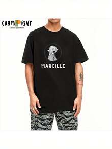 Delicious In Dungeon Meshi Marcille Circle-Shirts, Vintage-Shirt Men, Crew Neck-Shirts, Plus Size Short Sleeve-Shirts - 黑色 - 查看 1