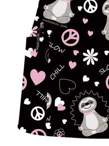 大码女式卡通树懒V领短袖护士服上衣，带口袋，适合春夏穿着