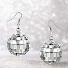1 Pair 2-3CM Glass Mirror Ball Earrings, Disco Silver Vintage Lamp Earrings, Party Gifts Suitable For Women Holiday Wear