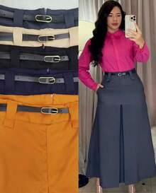 Women's Long Tailored Fit And Flare Skirt, Evangelical Fashion, High Waist, Closed Slit - 亮橙色 - 查看 3
