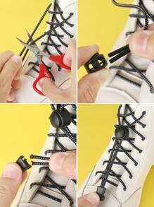 1 Pair Elastic No Tie Shoelaces, Suitable For Sports Shoes, Casual Shoes, Running Shoes, Elastic Laces - Black - View 3