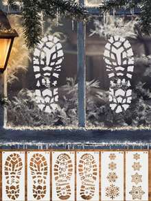 6/4/2 圣诞足迹镂空模板套装、圣诞足迹模板、圣诞主题绘画模板、圣诞侏儒手足印模板套装、节日绘画模板、圣诞主题墙绘喷绘模板、大型圣诞老人足迹和雪花图案以及麋鹿足迹图案 - 彩色 - 查看 12