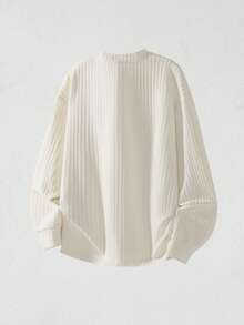 1pc Men's Autumn Textured Fabric Long Sleeve Base Layer Pullover T-Shirt, Textured Fabric With Vertical Striped Z-Pattern, Low-Key Luxurious Old Money Style, Beige