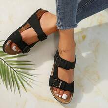 Womens Sandals Footbed Lane Slide Comfort Breathable Adjustable Lightweight - 黑色 - 查看 10