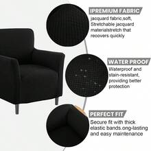 1PC Elastic Small Single Armrest Sofa Cover Suitable For Living Room Pet Solid Color Non Slip Corn Fleece Sofa Cushion Cover Suitable For Small Single Armrest Home Decoration Sofa Protective Cover - 黑色 - 查看 8