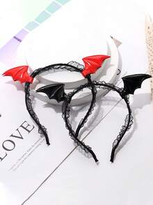 1 tiara vintage de asa de morcego para o Halloween - Design elegante em renda preta e vermelha, ideal para fantasias de Halloween, cosplay, acessórios de festa, adicionando um toque de beleza ao seu visual. Ideal para o Halloween, como tiara de cabelo ou presente. Perfeita para mulheres. - Multicolorido - Ver 3
