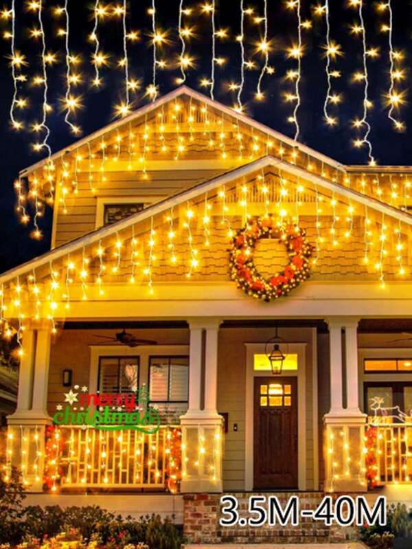 3.5m-40m LED Icicle String Lights,8 Modes Controller With Memory,LED Curtain Fairy Lights,For Street Garden New Year Corridor Terrace Party Christmas Decoration Lamps