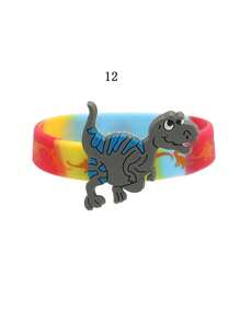 6pcs/3pcs/1pc Random Cute Cartoon Dinosaur Theme Bangles, Wristbands For Kids' Vacation, Party And Gift, Suitable For Birthday, Gathering, Festival, No Power Needed, Silicone Material, Sports Style Jewelry