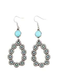 1 par de pendientes colgantes de flor tallada en forma de lágrima estilo bohemio vintage para mujeres