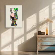 Framed 1pc Frame  Kaw Art Poster - Vibrant Cartoon-Style Canvas Wall Art,Perfect For Bedroom Decor & Gift For Friends, Minimalist Beige Background With Colorful Accessorie - 彩色 - 查看 5