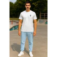White T-Shirt + Jogger Pants Kit Opposite Modas Elegant Versatile High Quality - Baby Blue - View 1
