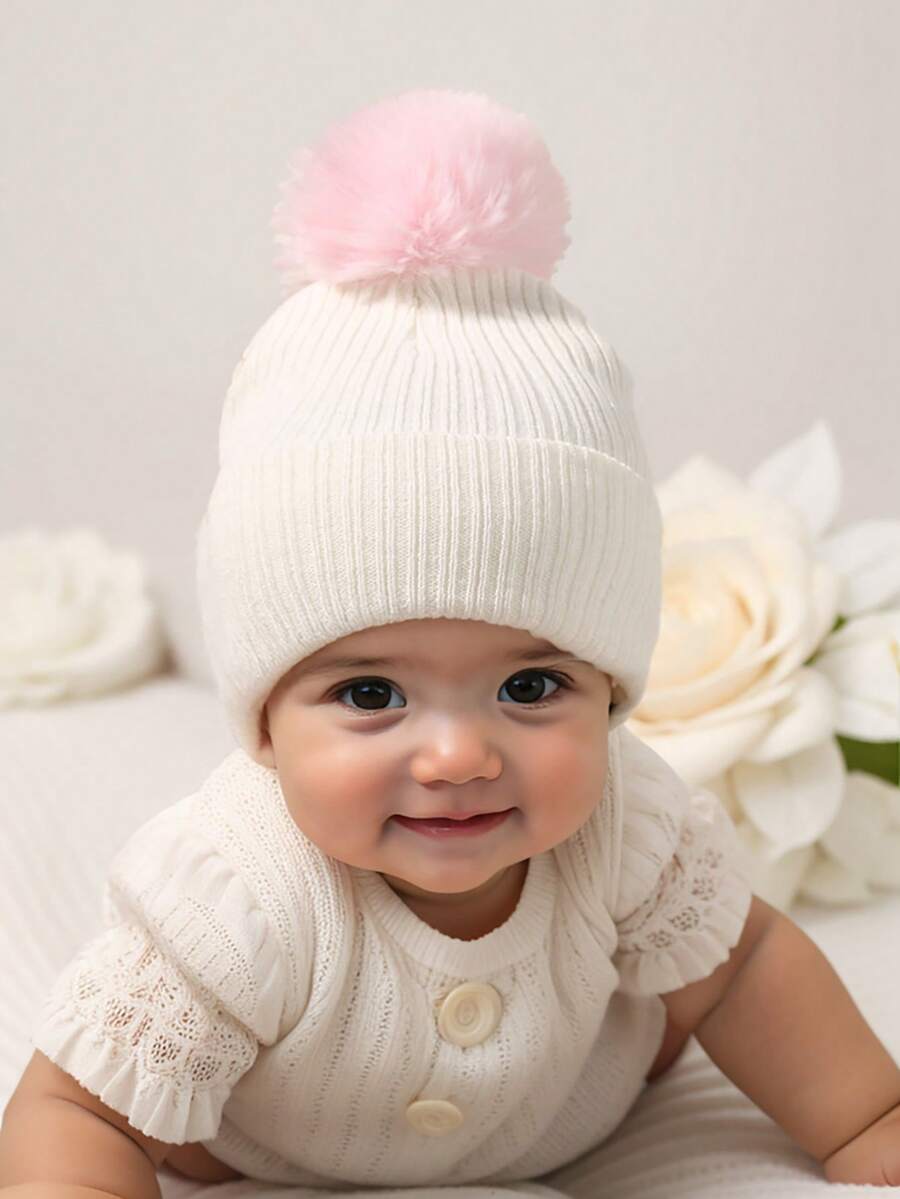 1 Stück schwarze Pompon-Strickmütze Beanie Mütze für Kleinkind Kinder und Babys, Y2K-Stil, gestrickte Neugeborenen-Mütze für den Außenbereich, warme Wintermütze geeignet für den täglichen Arbeitsweg - 1PC - Übersicht 1