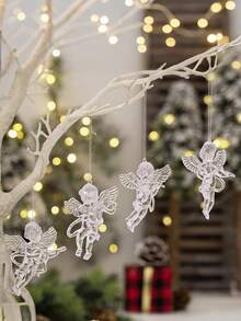 4pcs Transparent Angel Pendants Are Suitable For Home And Office Decorations On Christmas, Halloween, Valentine's Day And Other Festivals, Suitable For Christmas Trees, Acrylic Wings Angel Pendants, Christmas Decorations, Home Decor, Holiday Hanging Decorations, Party Decor Winter Room Decor