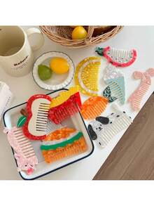 1pc梳子新款小众设计水果美发梳趣味冰淇淋汉堡醋酸梳可爱配色女士头梳秋冬发饰女士发饰适合日常使用、居家、学校、海边、度假、工作、通勤、派对、节日、生日礼物、返校季、百搭外出女孩、居家美容女士配饰礼物、美发套装、理发店美容旅行必备品、美发工具 - 彩色 - 查看 2