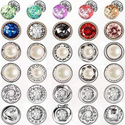 30 Pcs Shirt Brooch Buttons - Cover Up, Safety, Invisible - For Women/Girls Clothes (Retro Style)