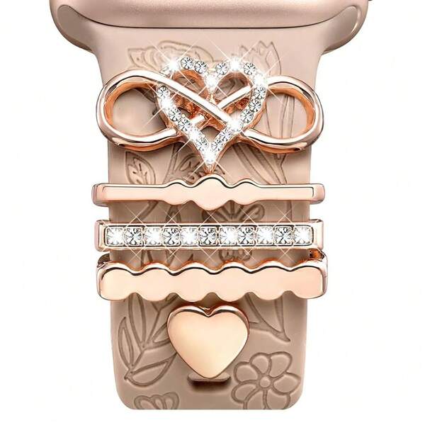 3pcs/Set Women's Zinc Alloy Heart Pendant Watch Band Decoration Suitable For Apple Watch 38/40/41/42/44/45/49mm
