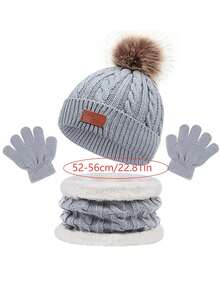 FAS 字母贴片儿童针织帽套装，单球麻花针织帽，可爱百搭针织帽