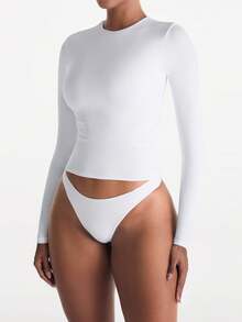 XLLAIS Women's Elastic Fitted White Top, Casual Nightclub Long Sleeve Bright Red T-Shirt, Autumn/Winter/Spring - White - View 6