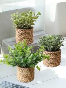1/3PCSArtificial Christmas Rattan Large Potted Plant (14cm/5.5 Inch) Artificial Plant Grass Mound, Large, Seagrass Rope, Gift, Simulation Plant, Grass Mound, Green, PE Material, Polyester Fibre Material, Wedding Season - Multicolor-a - View 12