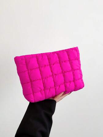 Fashionable Multi-Function Quilted Cross Stitch Thread Plaid Makeup Bag, Casual Clutch, Warm Down Small Bag Back To School School Bag Travel Essentials Travel Organizer For Beach Summer Vacation Makeup Organizer Makeup Storage Bag Mini Pouch Make Up Bag