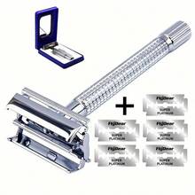 Men'S Double-Sided Stainless Steel Manual Razor Non-Slip With Strong Handle Butterfly Quick Blade Replacement With,Gift Razor Blade Holder Box