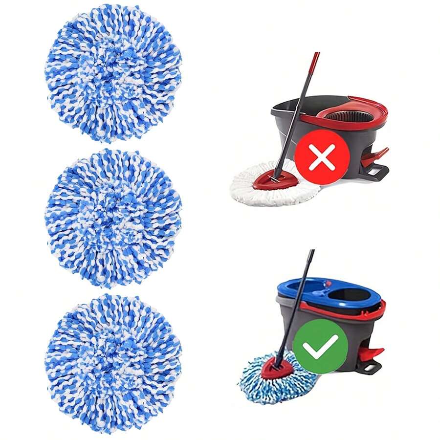 3 Pack Mop Replacement Heads For O-Ceda RinseClean Spin Mop, Microfiber Spin Mop Refills, Easy Cleaning Mop Head Replacement Refill - 藍白色 - 查看 1